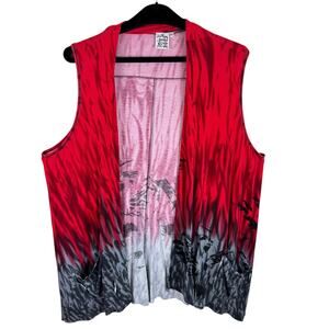 Parsley & Sage Red Gray Patterned Rayon Stretchy Lightweight Open Vest Size 2X